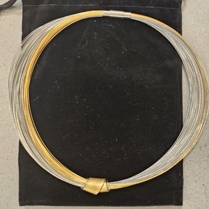 Linda Meyer Gold Jeweler, stunning spun stainless & gold plated collar w/ slider